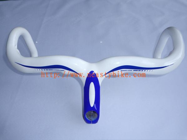 HB-NT13 Full Carbon White+Blue Road Bike/Bicycle Handlebar with integrated Stem