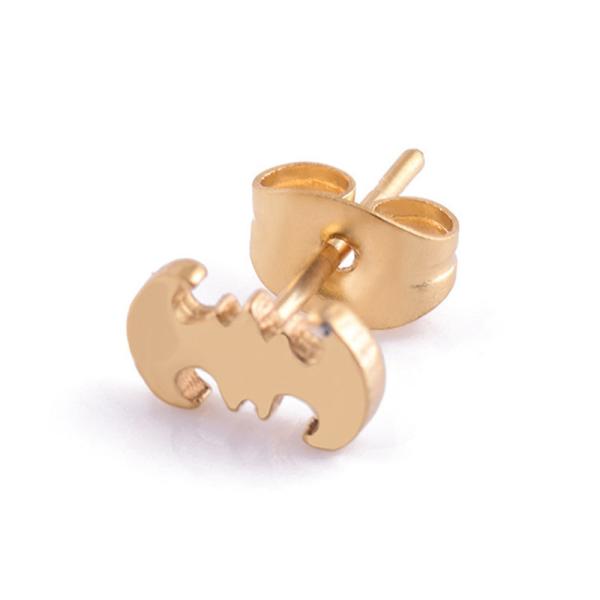 Punk Silver Gold Black Stainless Steel Batman Stud Earrings Cute Brincos Barbell Jewelry For Men Women