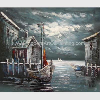 Abstract Houses Boat Dock Canvas Wall Art Paintings For Living Room