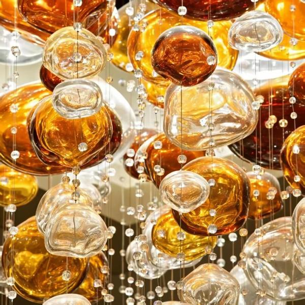 Modern Decorative Crystal Multi-Color Bubble Glass Ball Chandelier Used for Hotel Lobby Table Wedding Custom Lobby Long Staircase Big Size Luxury Project Led Glass Ball Chandelier Pendant Light