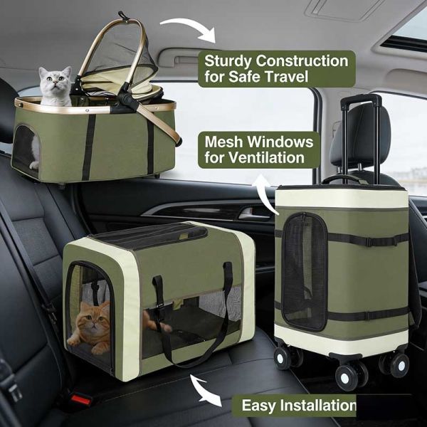 Foldable Pet Stroller Detachable Carrier Shockproof Waterproof 4 Wheel Travel Cart for Dog Cat B2B
