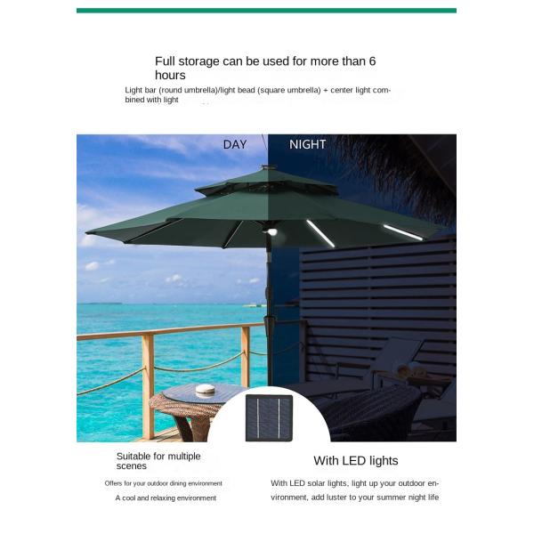 Resort Sunshade Umbrella White LED Light Centre Pole Circular Rotatable Parasol