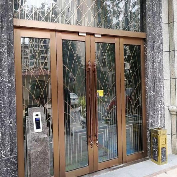 Stainless Ornate Front Door Decorative Glass Exterior Doors Rose Gold