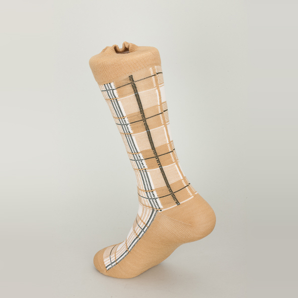 Brown Rhombus Spandex Thick Dress Socks , Adults Men's Patterned Dress Socks