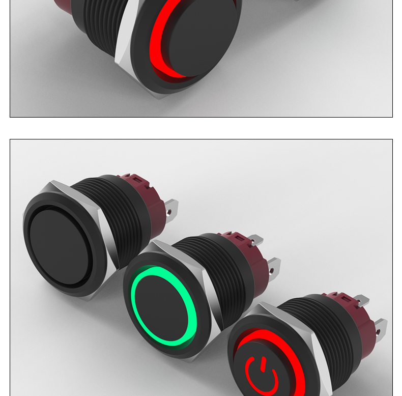 19mm Metal Push Button Switch 15A High Current Self-Locking 1NO Contact Alumina Black Shell IP65 LED Compact Design Control
