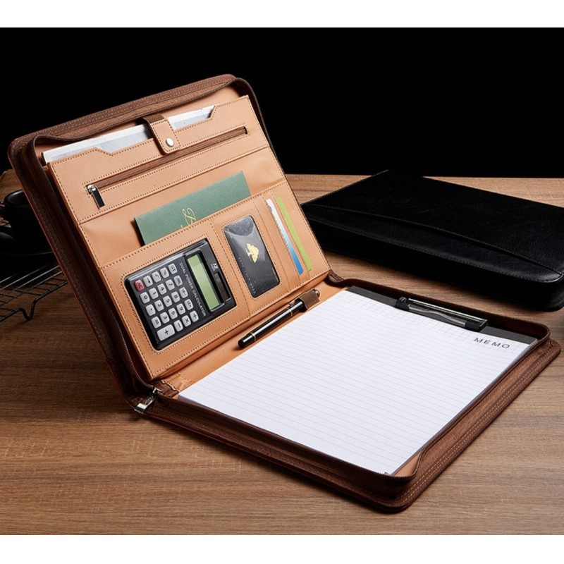 Stamped A4 Conference Leather Presentation Folder Portfolio Binder Custom Logo