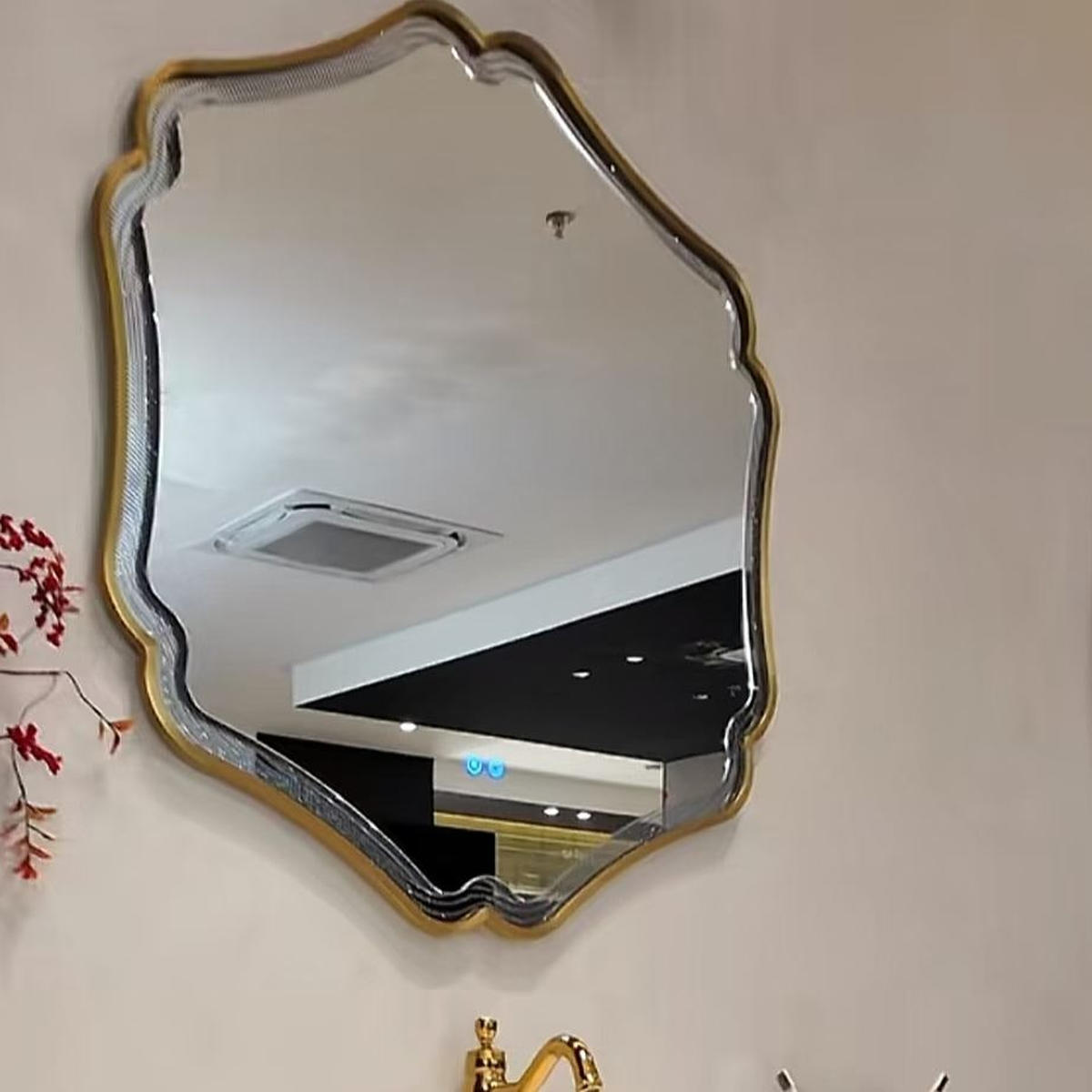 Personalized Irregular Demister Led Backlit Mirror Wall Mounted Smart Lighting