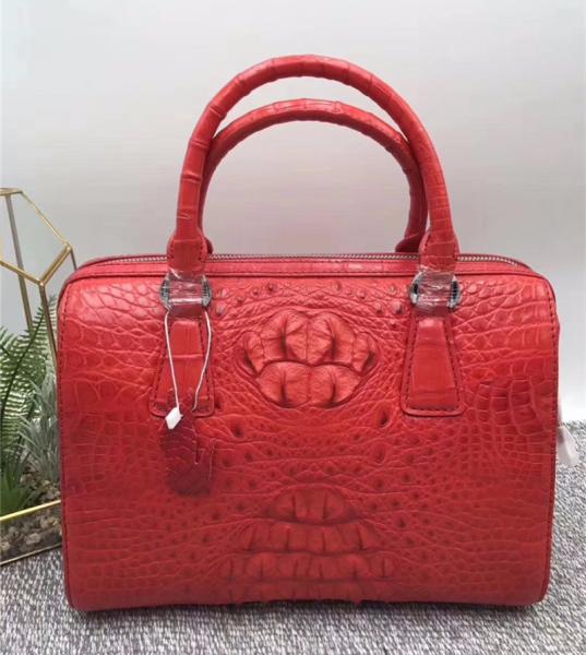 Genuine Real Alligator Skin Women Boston Purse Lady Handbag Exotic Authentic Crocodile Leather Female Cross Shoulder Bag