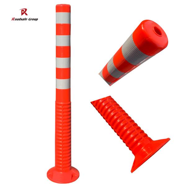 Flexible TPU FRP Fiberglass 100cm Orange Reflective Traffic Delineator Post Spring Post for Road Safety