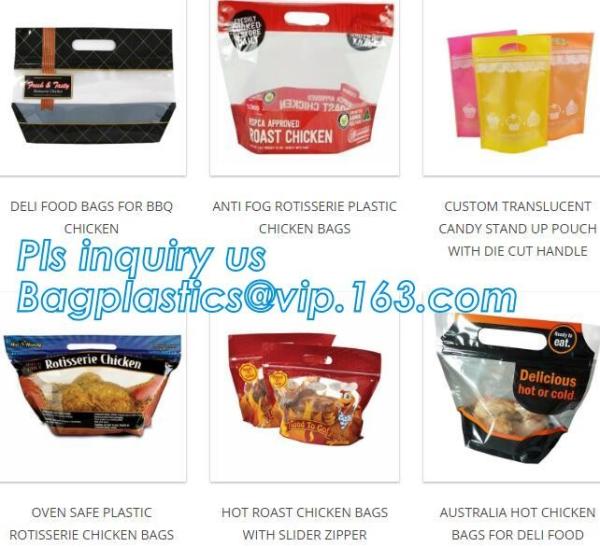 Custom Printed Zip lockk Handle Bags, Stand Up Pouch with Clear Window, Rotisserie Fried Chicken Packing