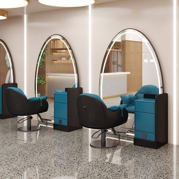 Luxury Salon Furniture Set LED Mirror Station Hairdressing Console with Drawers Barber Shop Special Styling Unit