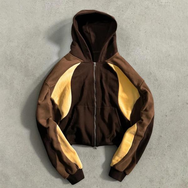 Custom 100% Cotton French Terry Heavyweight 500gsm Oversized Zip Up Vintage Hoodie Men patchwork Hoodies