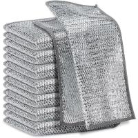 KILINE Multipurpose Kitchen Supplies Microfiber Wire Dishcloth Non Scratch Layer Double Sided Silver Cleaning Cloths