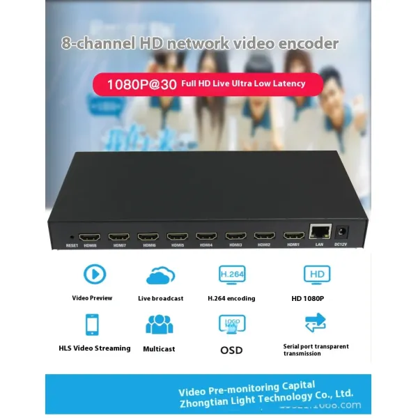 Multi Protocol Streaming Hotel TV System 8 Channel HD Video Encoder For Live Broadcasting