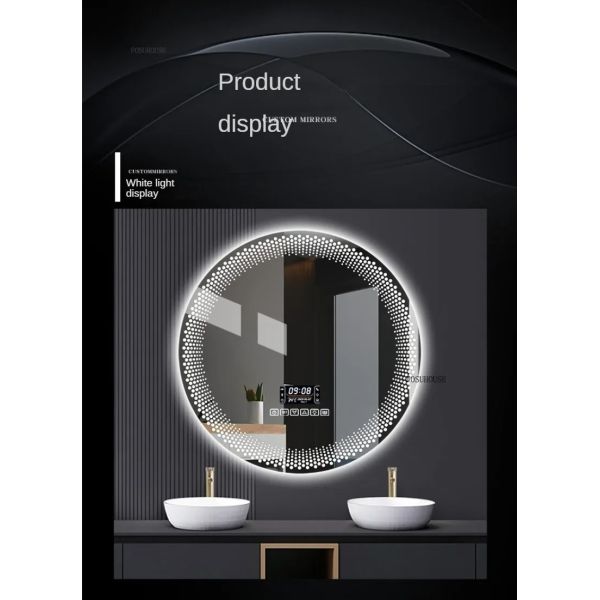 Simple flameproof Led Smart Touch Screen Anti-fog Round Sensor Mirror with Light(WH-MR-101)