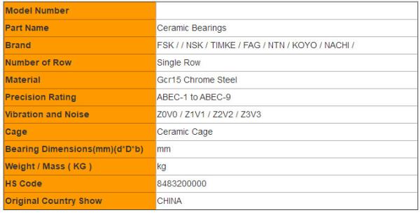 NSK TIMKE FAG  Ceramic Ball Bearings Si3N4 ZrO2 SiC