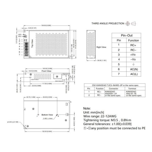 12V 75W AC DC Medical Power Supply 370VDC PFC  Enclosed Type