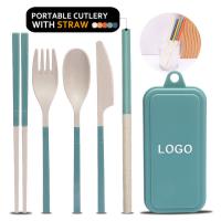 Couverts portables en fibres de paille de blé vert de 5 PC, polyvalents, biodégradables, accessoires de vaisselle de cuisine, durables et adaptés aux repas chauds et froids