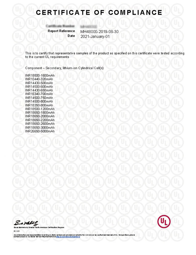 Shenzhen Mottcell New Energy Technology Co., Ltd. Сертификации