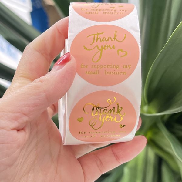 Hot Sale 1.5 Inch Gold Foil Thank You Label Round Circle Adhesive Vinyl Gift Thank You Label in Stock