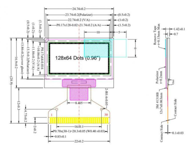 0.96 Inch Yellow+Blue Dual Color OLED Display with SPI Interface and High Contrast Ratio
