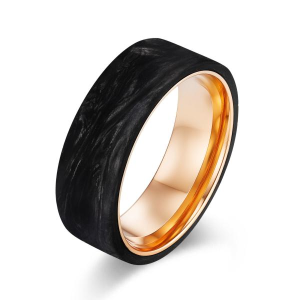Newly Launched Forged Carbon Fiber Wedding Bands Plated Gold and Rose Gold Men's Jewelry for Engagement Occasion