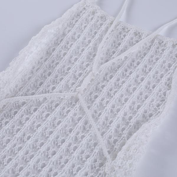 Hollow Perspective Women's Beachwear Dresses , 99cm White Knitted Beach Dress