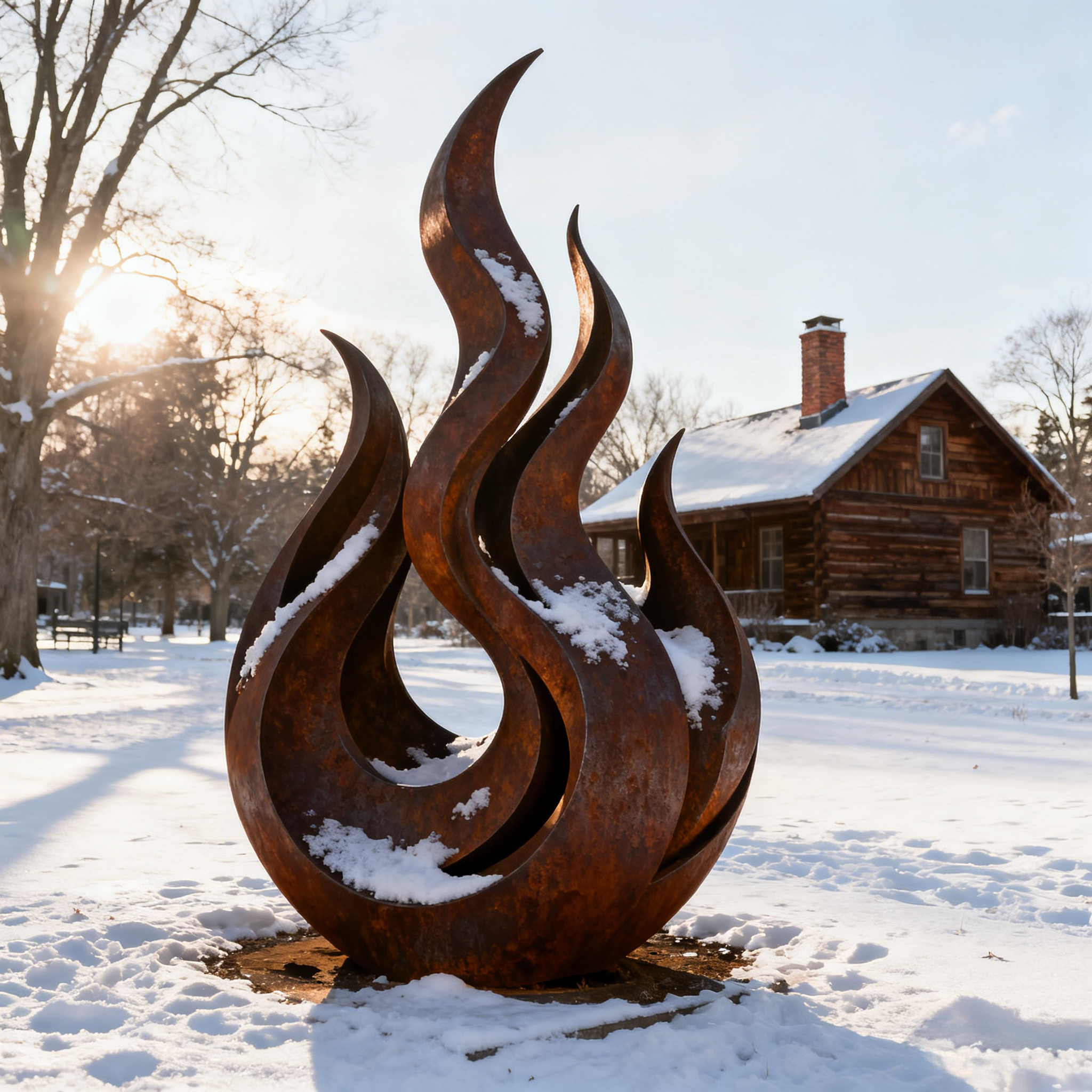 Flame Corten Steel Sculpture Natural Rusted Metal Sculpture For Outdoor Space Decor