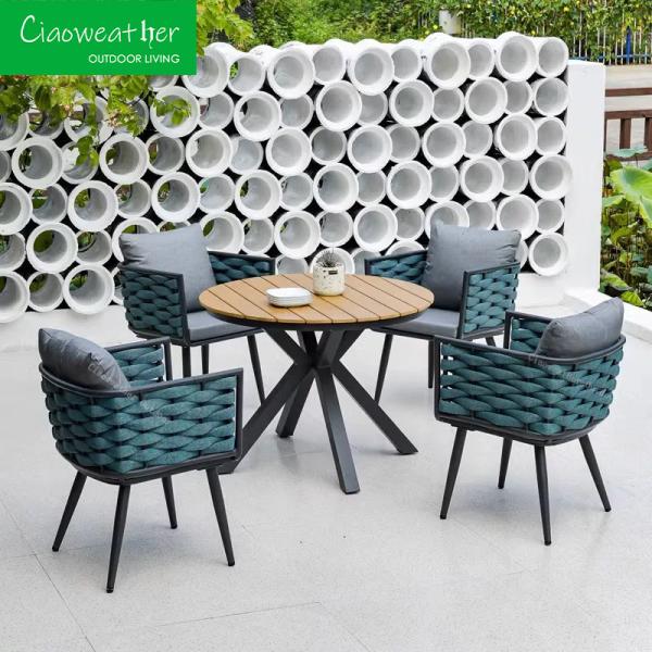 Waterproof Outdoor Dining Set for Villa Garden Luxury Olefin Rope Rattan Weaving and Cushions