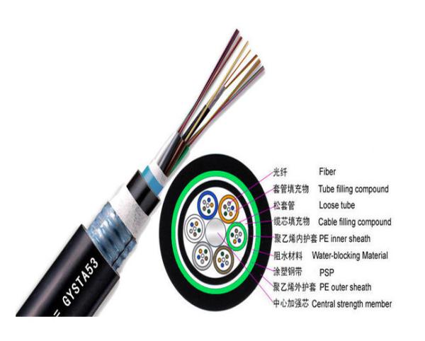 Ethernet Non Metallic Fiber Optic Cable GYTA53 4 8 12 24 48 96 Core Stranded Pair Loose Tube