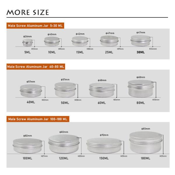 Жестяной коробки коробки олова опарника металла сливк 5ML-250ML опарник косметической алюминиевый