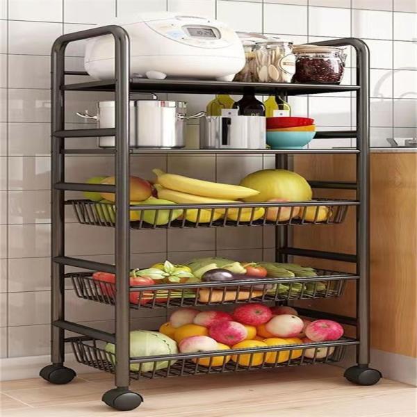 5 Tier Non-folding Rack Kitchen Storage Organizer with Stable Rotating Rolling Design