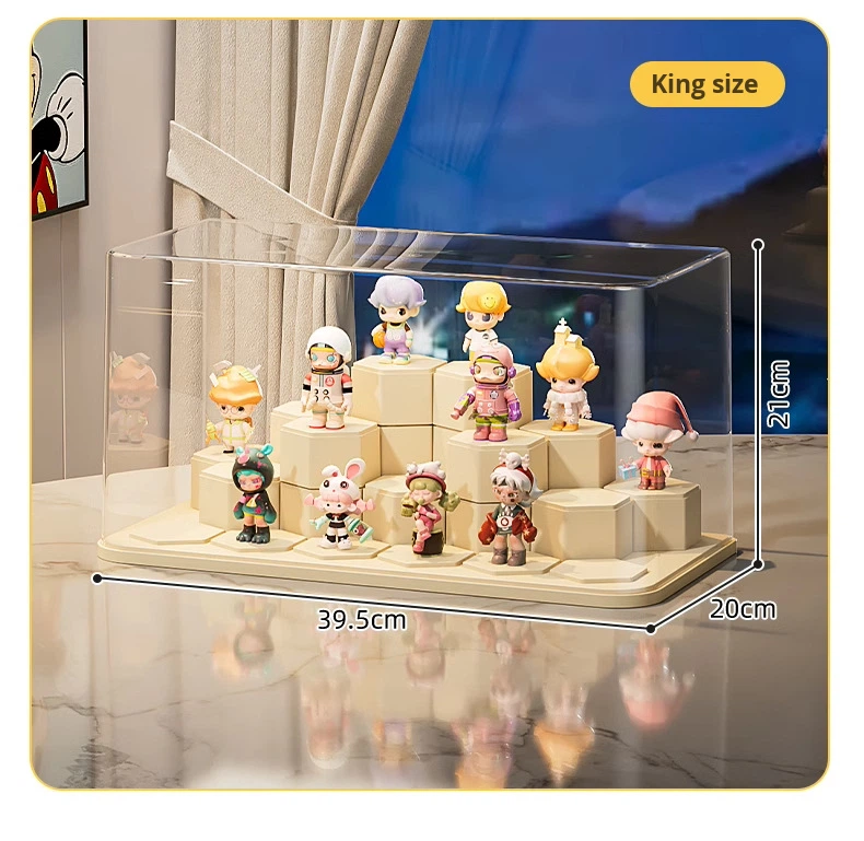 Hot Selling Acrylic Transparent Dustproof Blind Box Display Stand Storage Box with Building Block for Pop Mart Display