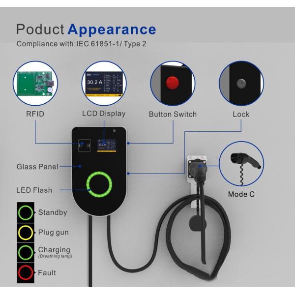 IP55 7KW Home Charging Point SAE J1772 380vac OCPP1.6 Json Wall Box EV Charger