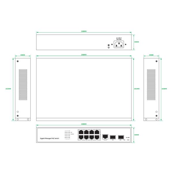 8 портов PoE Vlan Управляемый гигабитный волоконный переключатель Realtek Chip 120W Бюджетный вход AC