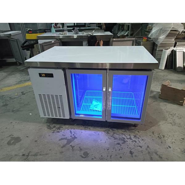 Commercial Counter Table with Glass Door Undercounter Refrigerator