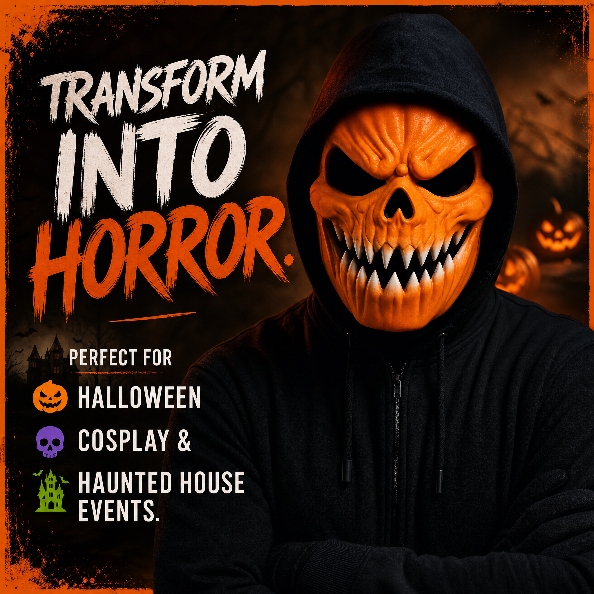 Adult Christmas Decoration 3d Print Halloween Textured Orange Fangs Mask