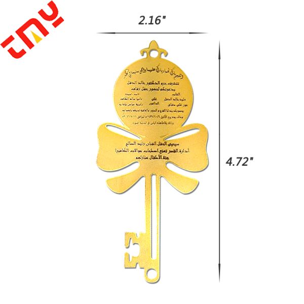 Custom Design Luxury Etched Key Shape Stainless Steel Metal Wedding Invitation Card