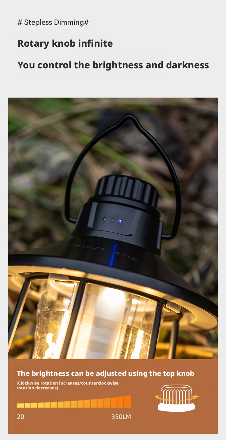 Retro Design Outdoor Camping Lantern Usb Rechargeable Camping Light With Hook