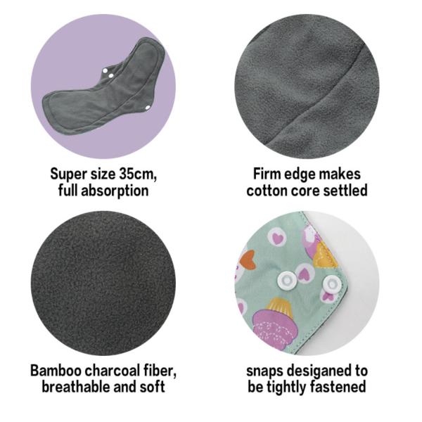 Cloth Reusable Sanitary Pads Black Feminine Bamboo Period Pads Breathable