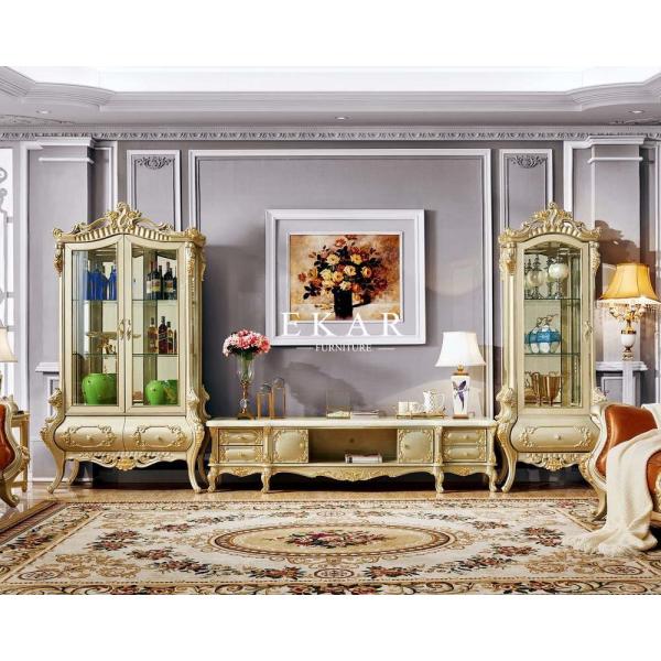 Antique Luxury Marble Top Wooden  Tv Stand Cabinet With Drawer