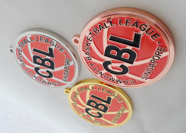 Basketball League Zinc Alloy / Pewter / Iron Enamel Medal with Zinc Alloy Die Casting, Gold Plated