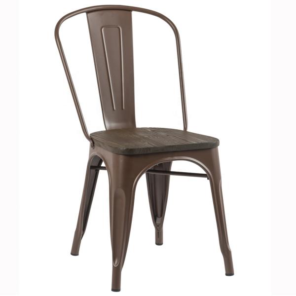 White Cafe Tolix Dining Chair Stackable Metal Restaurant Chairs With Wooden Seat