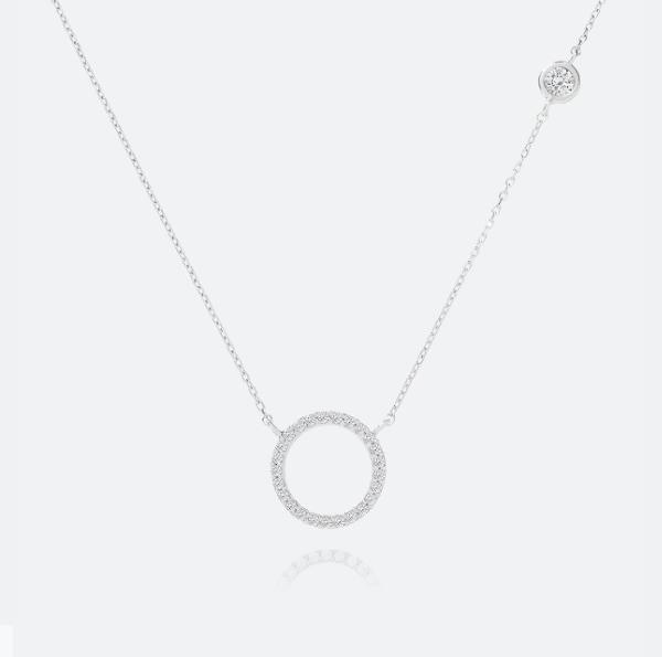 Gold Plated S925 Silver Circle Pendant CZ Necklace for Women 925 Sterling Silver