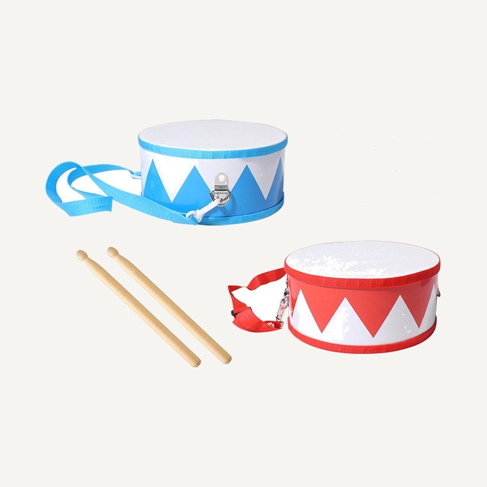 Red and Blue Marching Drum with Wooden Drumsticks