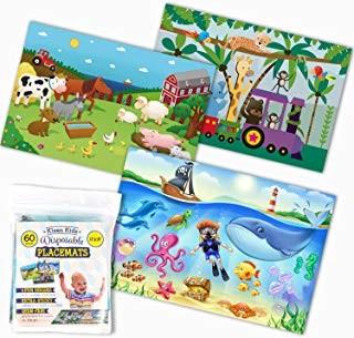 Safari Disposable Placemats For Table Top 60 Mats for Children Kids Toddlers Baby Perfect to use as Restaurants Place mats