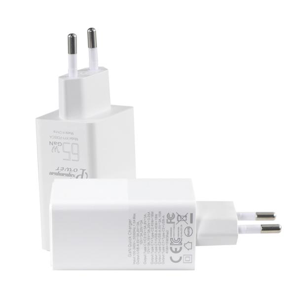 65W GaN USB-C PD3.0 Carregador rápido com tomada UE