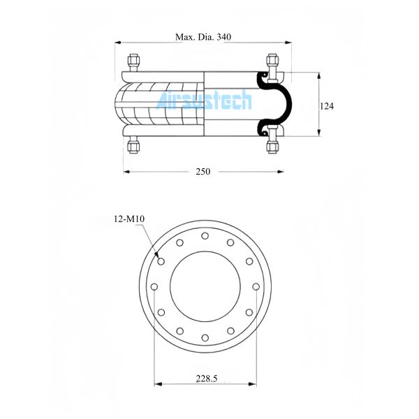 Gart 271.1.130 T271/1C Single Convolution Rubber Air Spring 1H320124-228.5 Air Bag