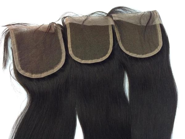 Factory Free Shipping Hot  Sell Unprocessed Natural Color 1B#  Knot Bleached Free Part 4*4inch Lace Closure Silky