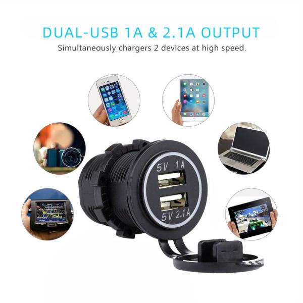 Chargeur de voiture double USB-A ABS avec anneau LED
